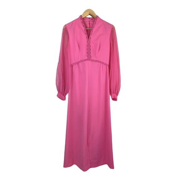Unbranded Dresses & Skirts - Vtg Gown Prom Dress Pink Carrie Beaded 1970’s Carol Brady Costume Bridesmaid